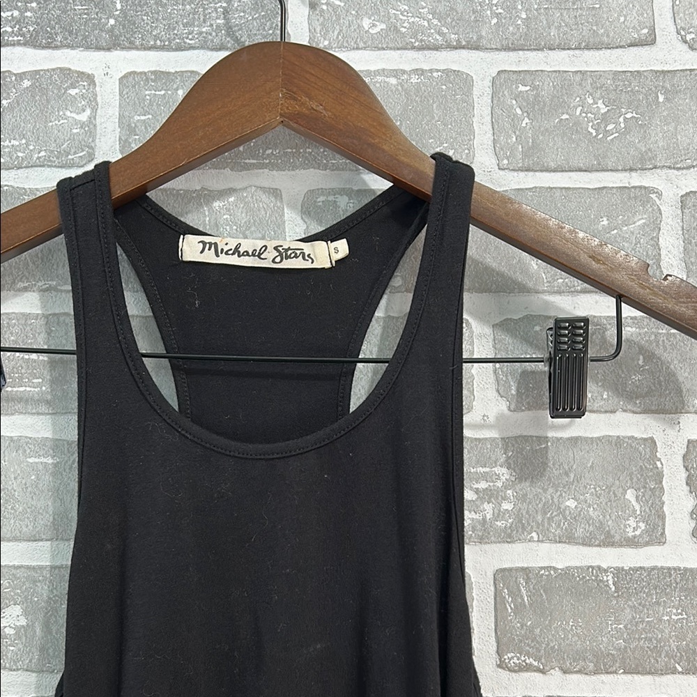 Michael Stars Black Ruched Midi Dress Small Racerback Stretch USA Made NWOT - Picture 4 of 8